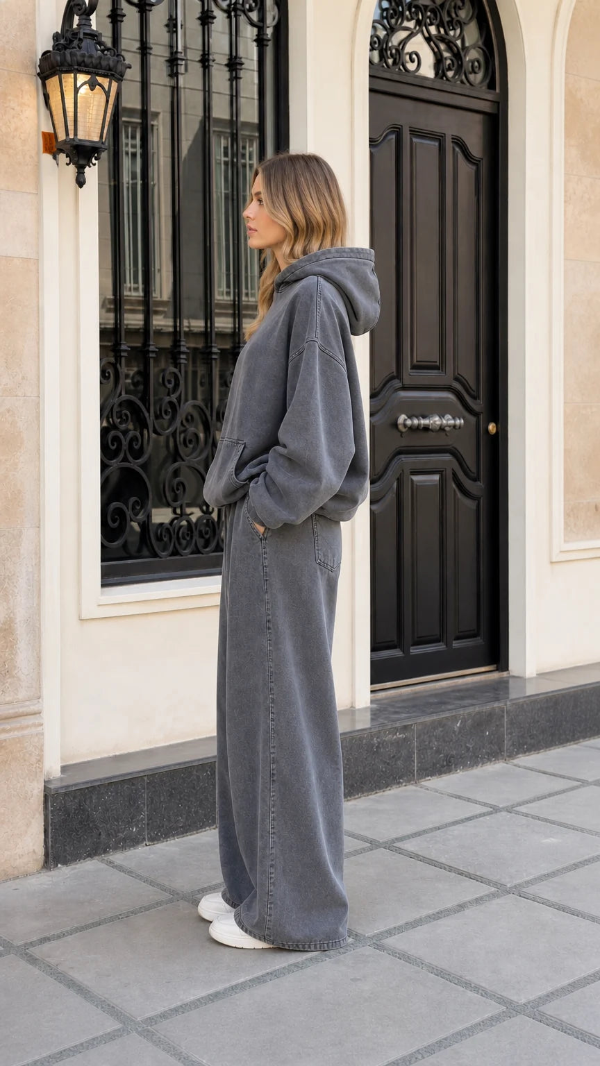 Women's Vintage Washed Oversized Hoodie and Wide-Leg Sweatpants Set