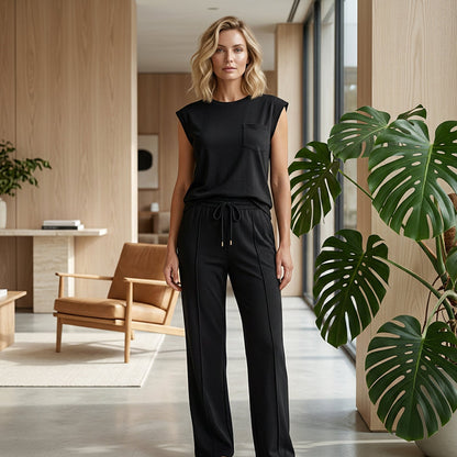 Women's Casual Sleeveless Top and Drawstring Pants 2-Piece Set