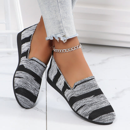 Women's Knit Slip-On Flats - Breathable Casual Camo & Striped Loafers