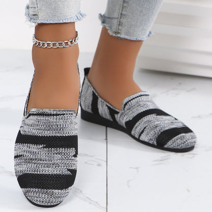 Women's Knit Slip-On Flats - Breathable Casual Camo & Striped Loafers