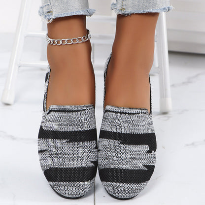 Women's Knit Slip-On Flats - Breathable Casual Camo & Striped Loafers