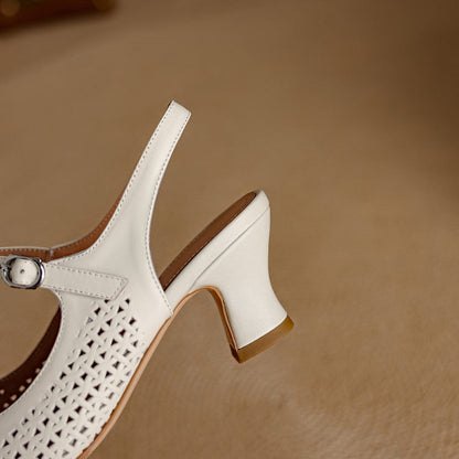 Bela Genuine Leather Hollow-Out Slingback Heels