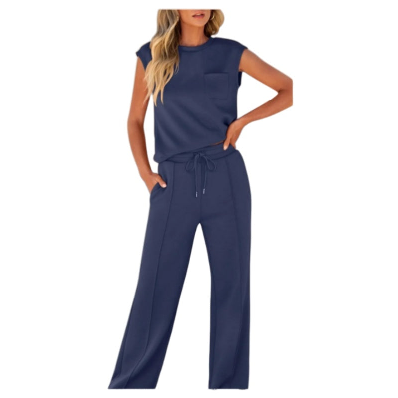 Women's Casual Sleeveless Top and Drawstring Pants 2-Piece Set