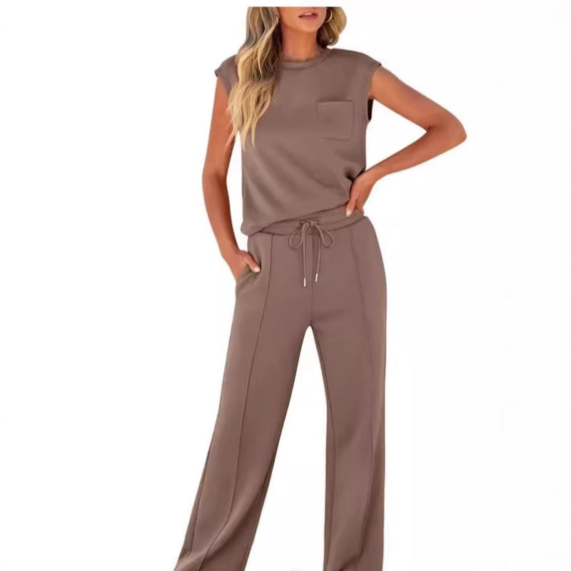 Women's Casual Sleeveless Top and Drawstring Pants 2-Piece Set